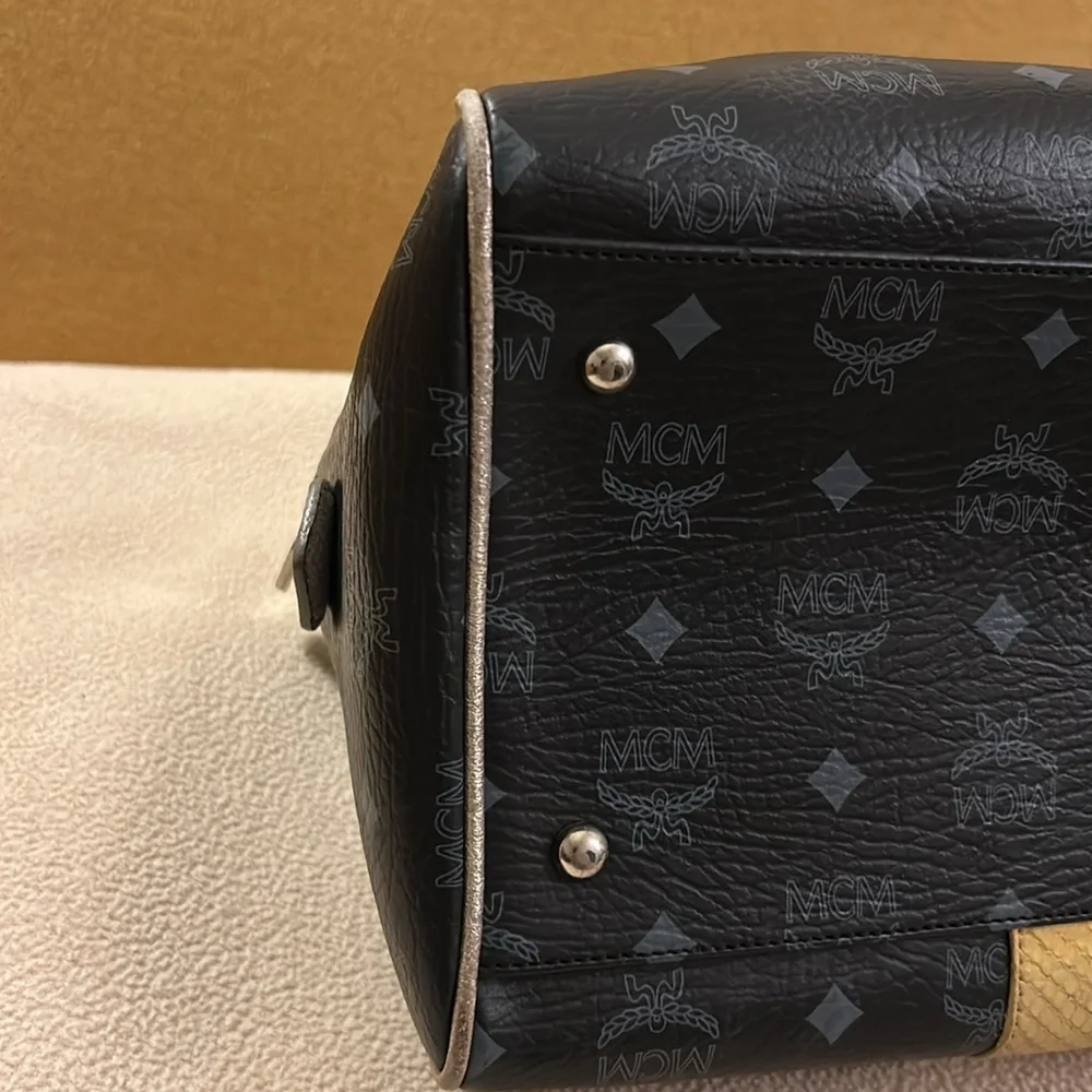 MCM Black Satchel with Pink, Yellow & Tan Accents